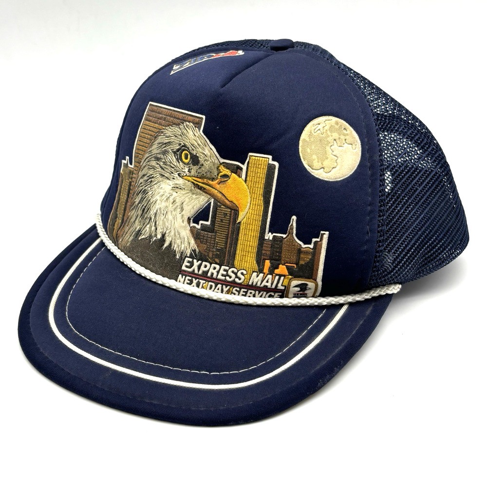 1980s US Mail Zip4 Express Mail Puffy Eagle Design Snapback Trucker Hat USA Made